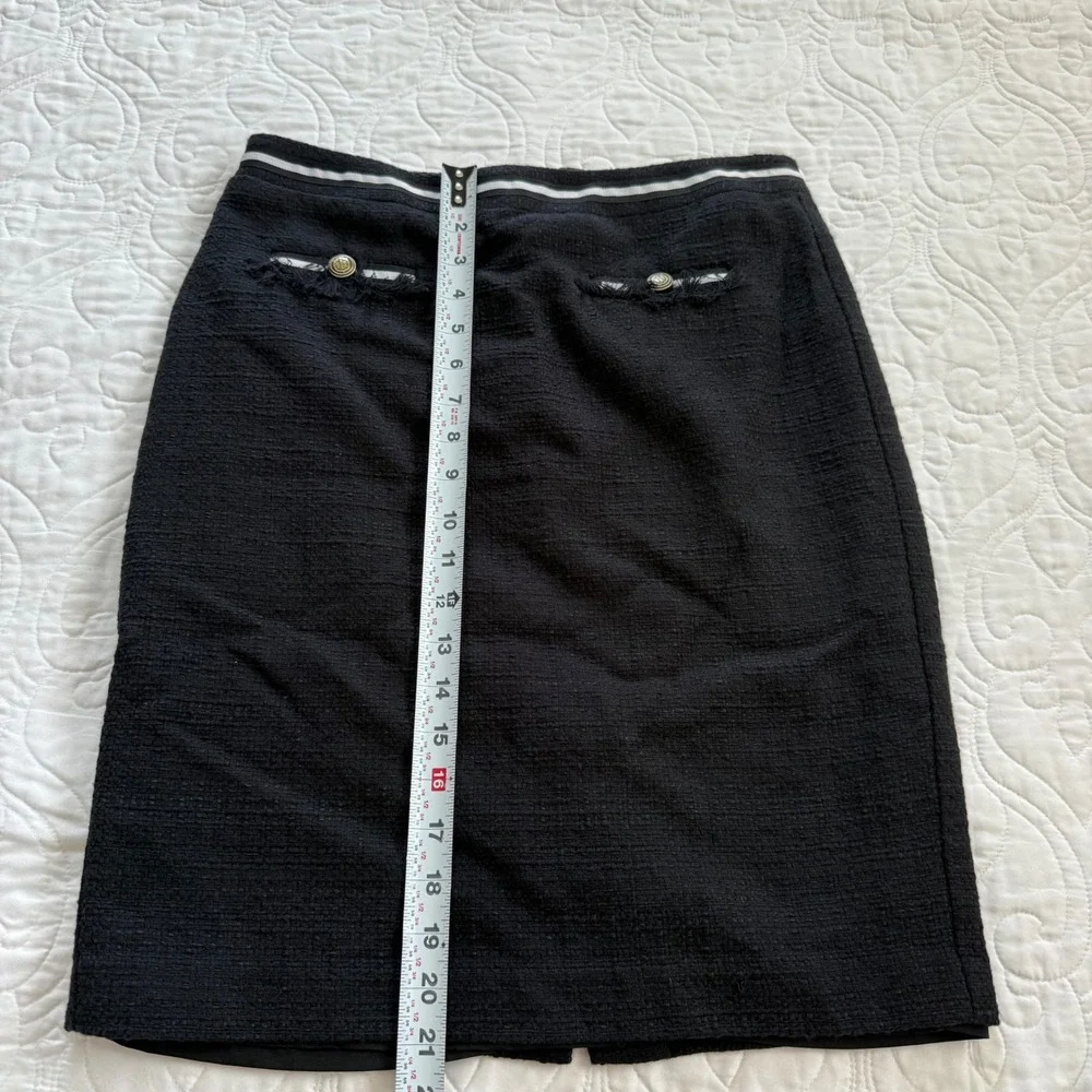 Talbots Black Classic Tweed Pencil Skirt Gold Crest Buttons Preppy Career 6P EUC